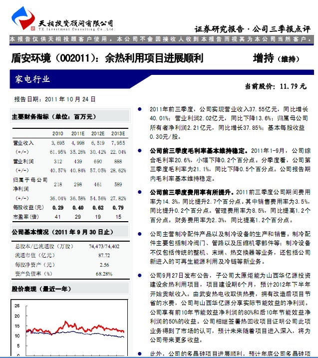 盾安環(huán)境-002011-余熱利用項(xiàng)目進(jìn)展順利