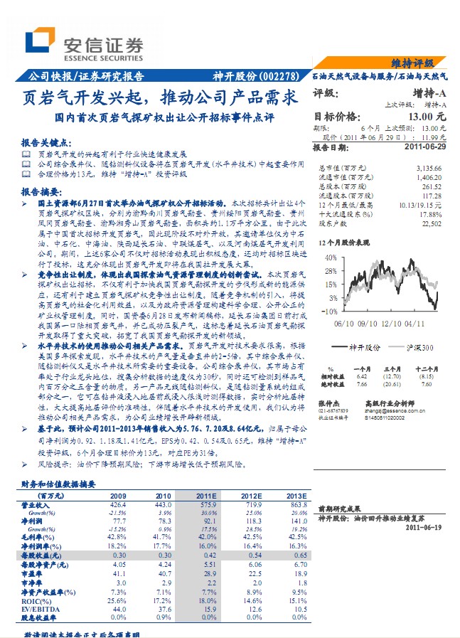 神開股份-002278-頁巖氣開發興起,推動公司產品需求
