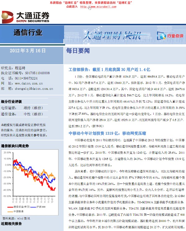 通信行業每日要聞及點評